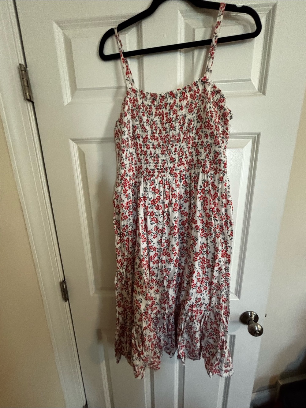 GAP White Midi Dress with Red Floral Print